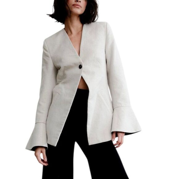 Co. Gray Wool Hemp Blend Peplum Cuff Blazer S - Picture 1 of 7